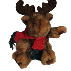 Plush Moose Toy with Red Scarf